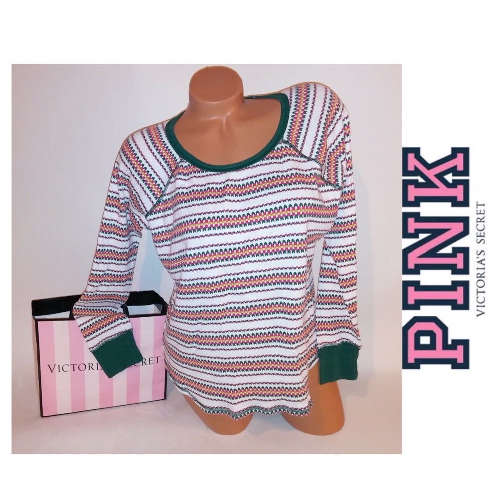 Victoria's‎ Secret Multicolor Patterned Top with Green Trim - Thermal 6056